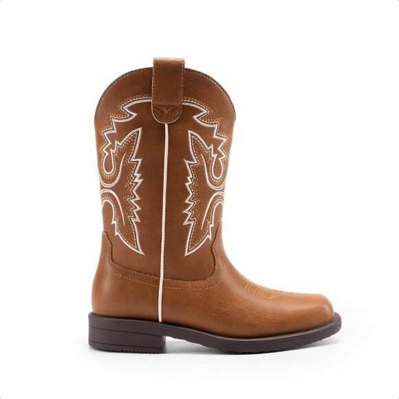 ⚡Girls Brown Cowboy Boots Toddler Mid Calf Western Square Toe Riding Boot - Picture 3 of 6